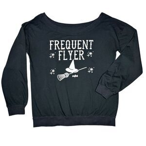 Lu Feng Black Sweatshirt Womens XL Frequent Flyer Wicked Witch Broom Hat
